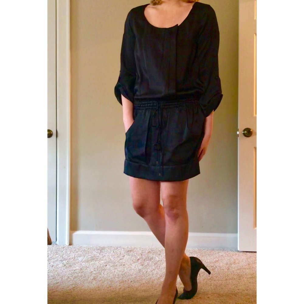 BCBG Black Long 3/4 Sleeve Drop-Waist Dress